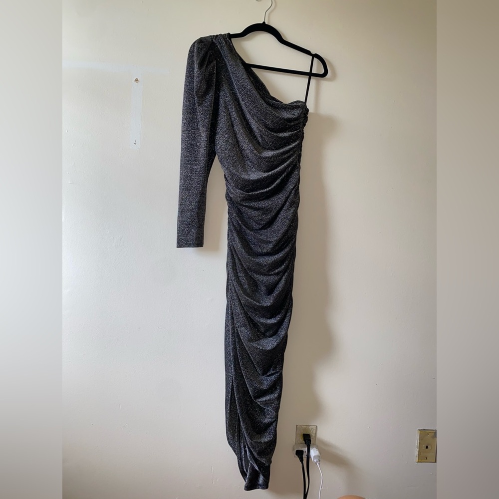 LPA grey glitter One-Shoulder midi Dress - brand new with tags - Picture 3 of 5